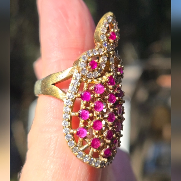 Ruby & Topaz Sterling & Gold Turkush Style Cocktail Ring Sz8.5 - Picture 4 of 8